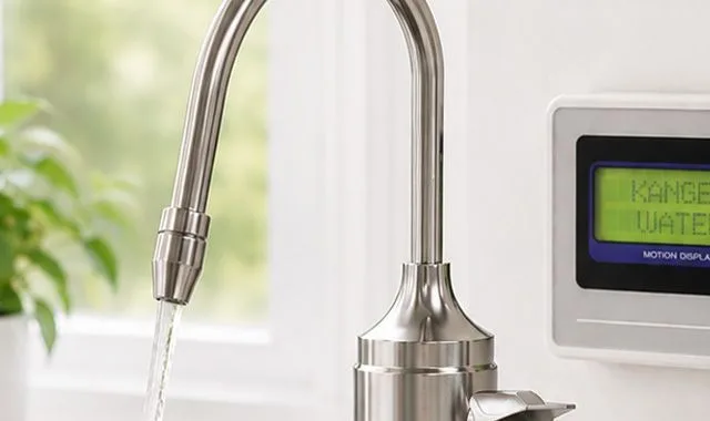 Robinetu dedicat SD501U turnând apă lângă panoul de control de la chiuvetă